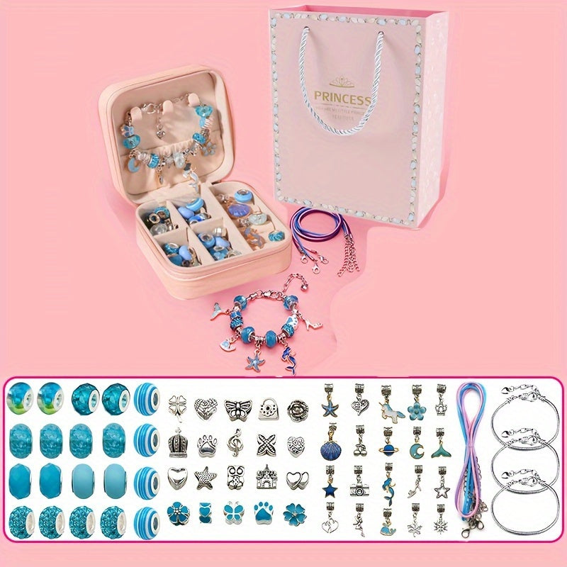 Charm bracelet making kits for girls DIY beads jewelry for gilrs crafts DIY bracelet with pink Faux Leather gift box