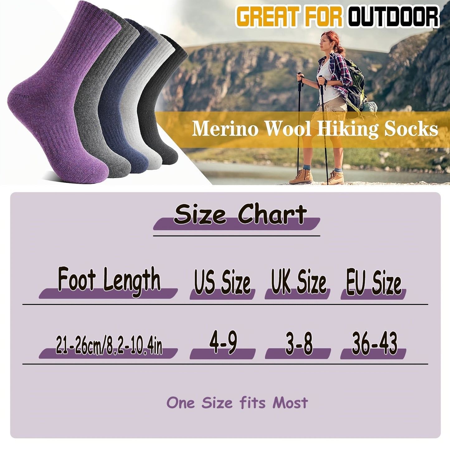 5 Pairs Merino Wool Hiking Socks, Thermal Warm Winter Thick Cushion Moisture Wicking Crew Boot Socks for Women, Perfect for Cold Weather, Winter Warm Essentials