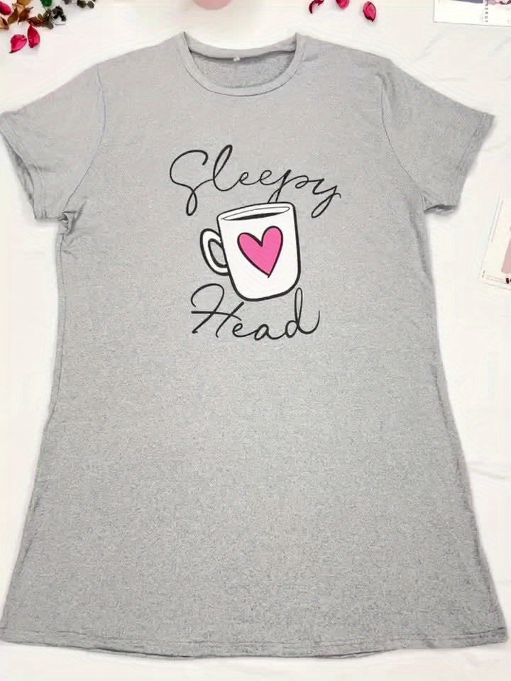 Cozy Printed Nightdress - Soft Short Sleeve Crew Neck Pajama Dress for Womens Comfortable Sleepwear and Lounging - Stylish Womens Dresses for a Relaxing Night In