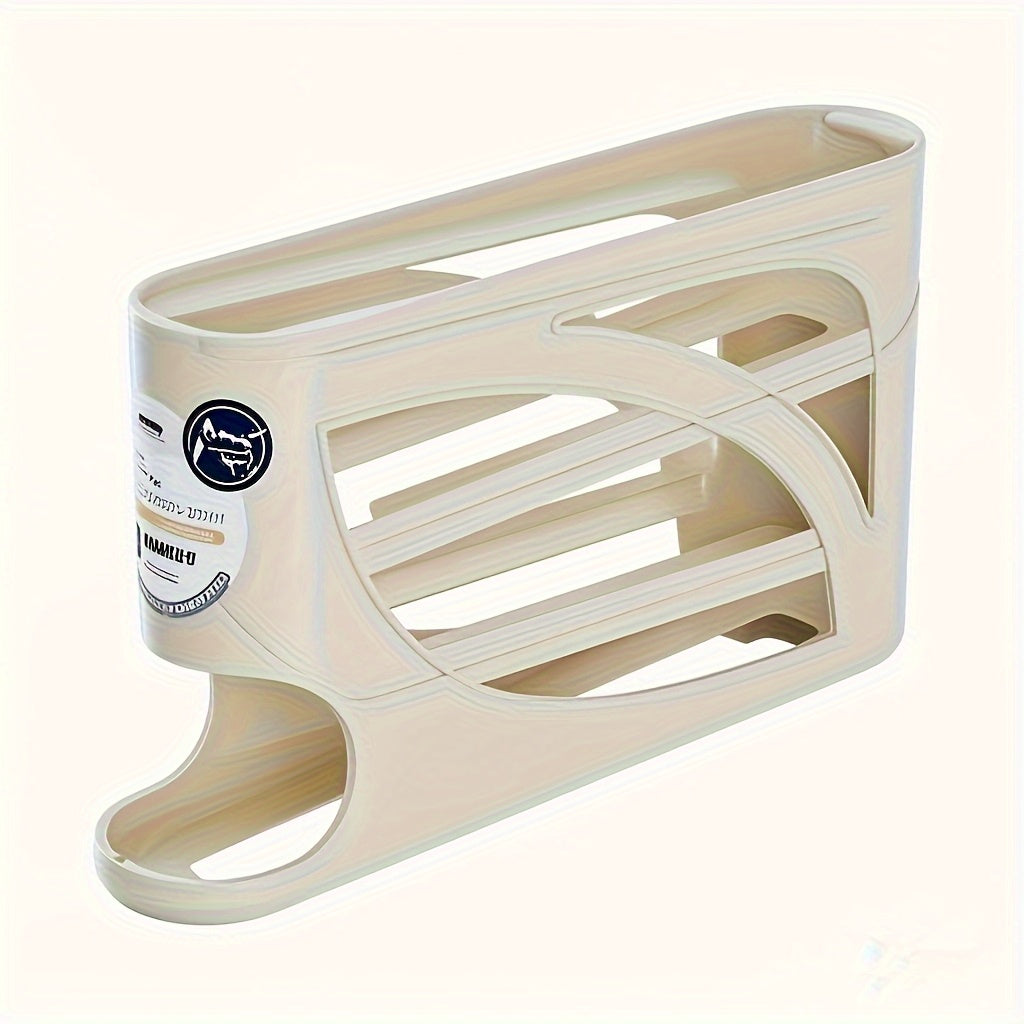 4-Tier Rolling Egg Holder - Space-Saving Side Door Design, Holds Up to 30 Eggs, Smooth Glossy Finish, Convenient Grip Handles, Ideal for Kitchen & Refrigerator Storage, Kitchen Organization | Modern Kitchen Accessory | Durable Plastic Holder,