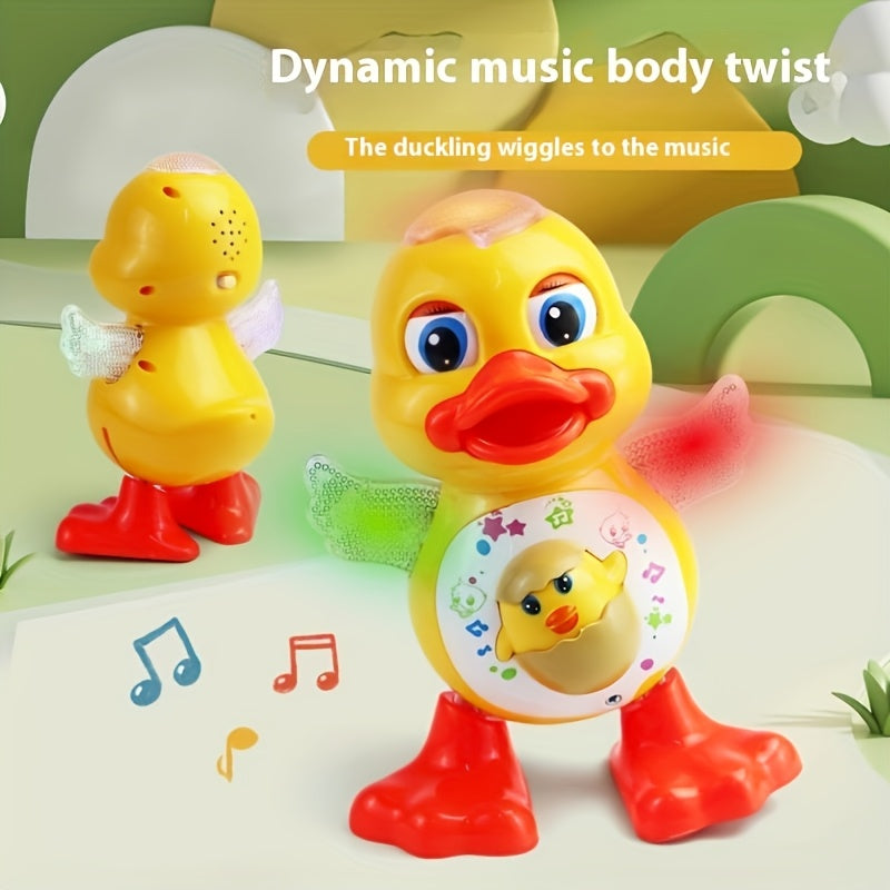 Interactive Dancing Duck Toy with Music, Dynamic Lights, And Eye-Blinking Effects, Educational Cartoon Animal Toy, Durable Plastic Construction, with Battery Not Included, for Toddlers 0-3 Years, Ideal for Halloween And Christmas Gifts