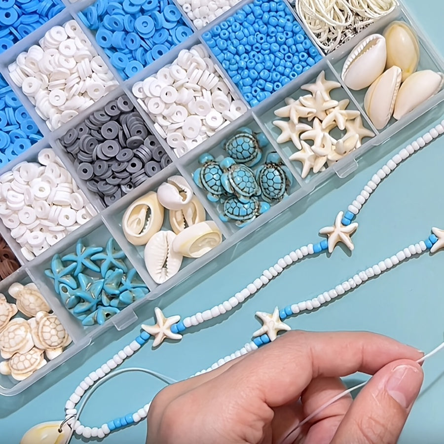 3200pcs Ocean Vacation Jewelry Making Kit with Sea Turtles, Shells, Starfish Charms - Includes Natural Stones & Polymer Clay Beads for DIY Friendship Bracelets, Necklaces - Elegant Beach-Themed Craft Set for Girls & Adults, Craft Kit|Creative Hobbies|Natu