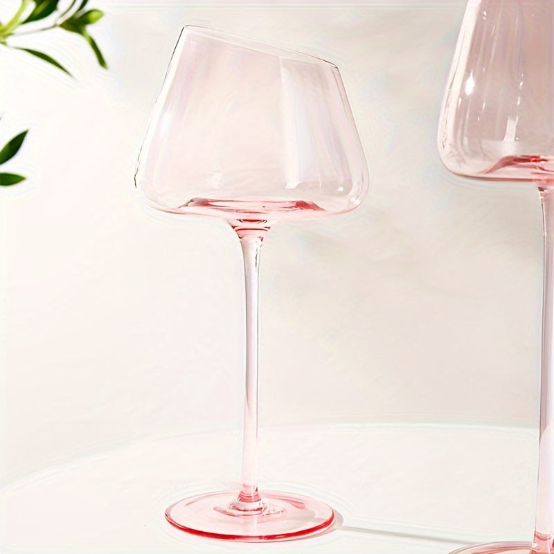 Internet celebrity ins flamingo red wine glass champagne glass oblique mouth household small fresh pink blue crystal glass Bordeaux high foot cup French oblique mouth light luxury style good-looking wine glass sweet wine glass gift box wedding birthday gi