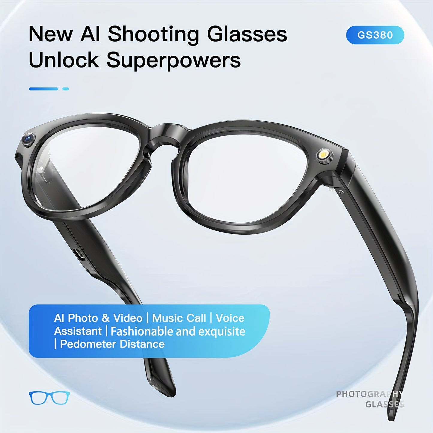 AI Voice Assistant Smart Glasses - Wireless Audio Calls, AI Translation, Remote Camera and Music Playback, Camera with LED Flashlight, Seamless App Connectivity for Recording Sports & Walking Data, the Perfect Gift