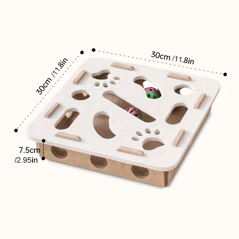 Cat Fun Box - Interactive scratching and digging construction site with paw prints, durable cat puzzle game for indoor cats, intellectual stimulation and physical activity, cat toy with 3 balls (random color), playful design, no batteries required