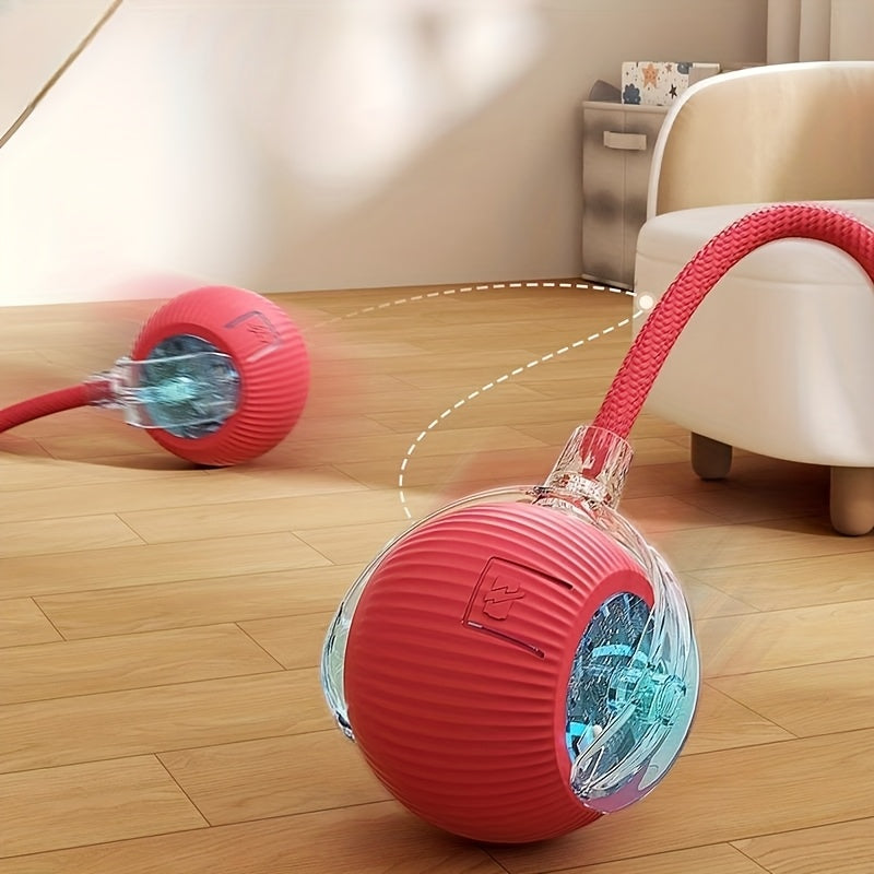 MIAOQUANJI Self-Rolling Cat Toy Ball with LED Lights & Tail String - USB Rechargeable Interactive Pet Exercise Toy for Cats & Small Dogs, Durable Silicone Auto-Moving Ball for Indoor Play, Pet Play Toy | Textured Surface | Silicone Construction, Interacti