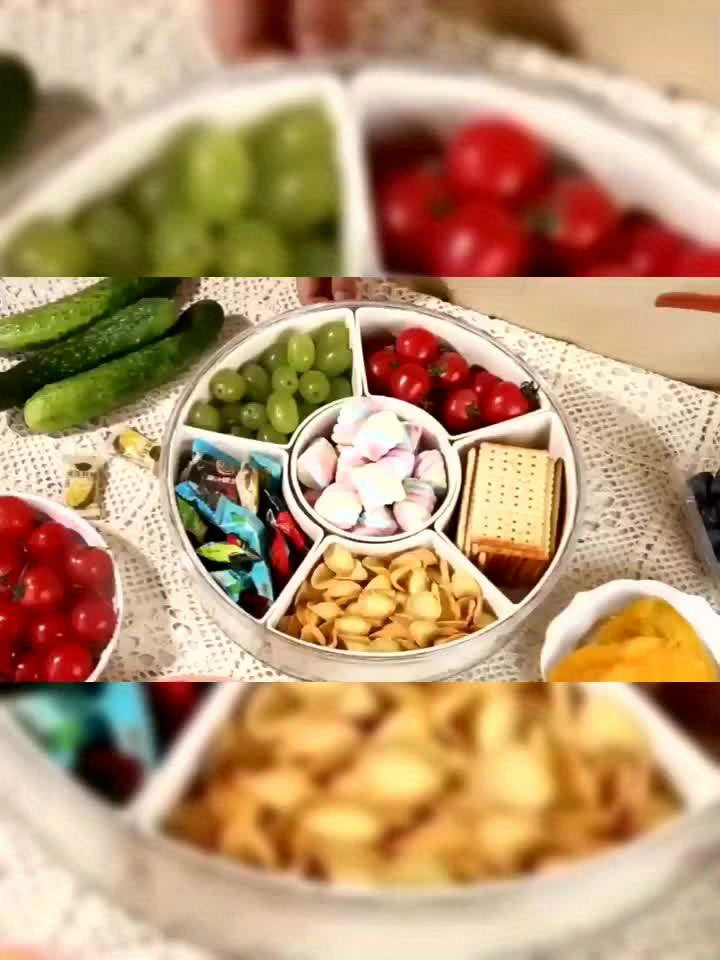 1pc HOOFUN Rotating Fruit and Vegetable Tray with Lid and Handle - Durable Plastic, Multi-Compartment Organizer for Kitchen Storage, Ideal for Snacks and Produce Display, Kitchen Organizers And Storage