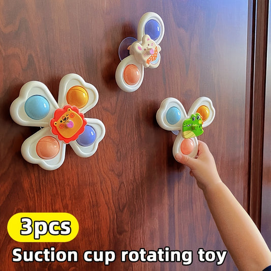 Set of 3 Colorful Cartoon Animal Suction Cup Tops - a Great Educational Toy for Early Childhood Learning, Perfect for Play in The Bathtub, at The Dining Table, And in The Bathroom. an Ideal Gift for Halloween, Thanksgiving, And Christmas, These Toys Can B