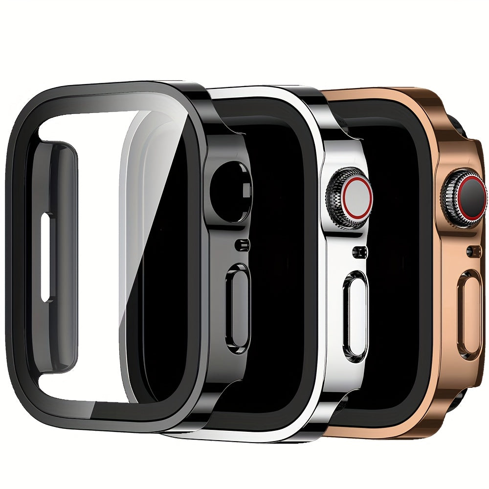 Set of 3, Full Coverage PC Protective Case for Apple Watch with Built-In Glass Screen Protector, Offering Comprehensive Protection, Lightweight And Scratch-Resistant, Suitable for 40MM, 41MM, 44MM, 45MM, And 49MM.