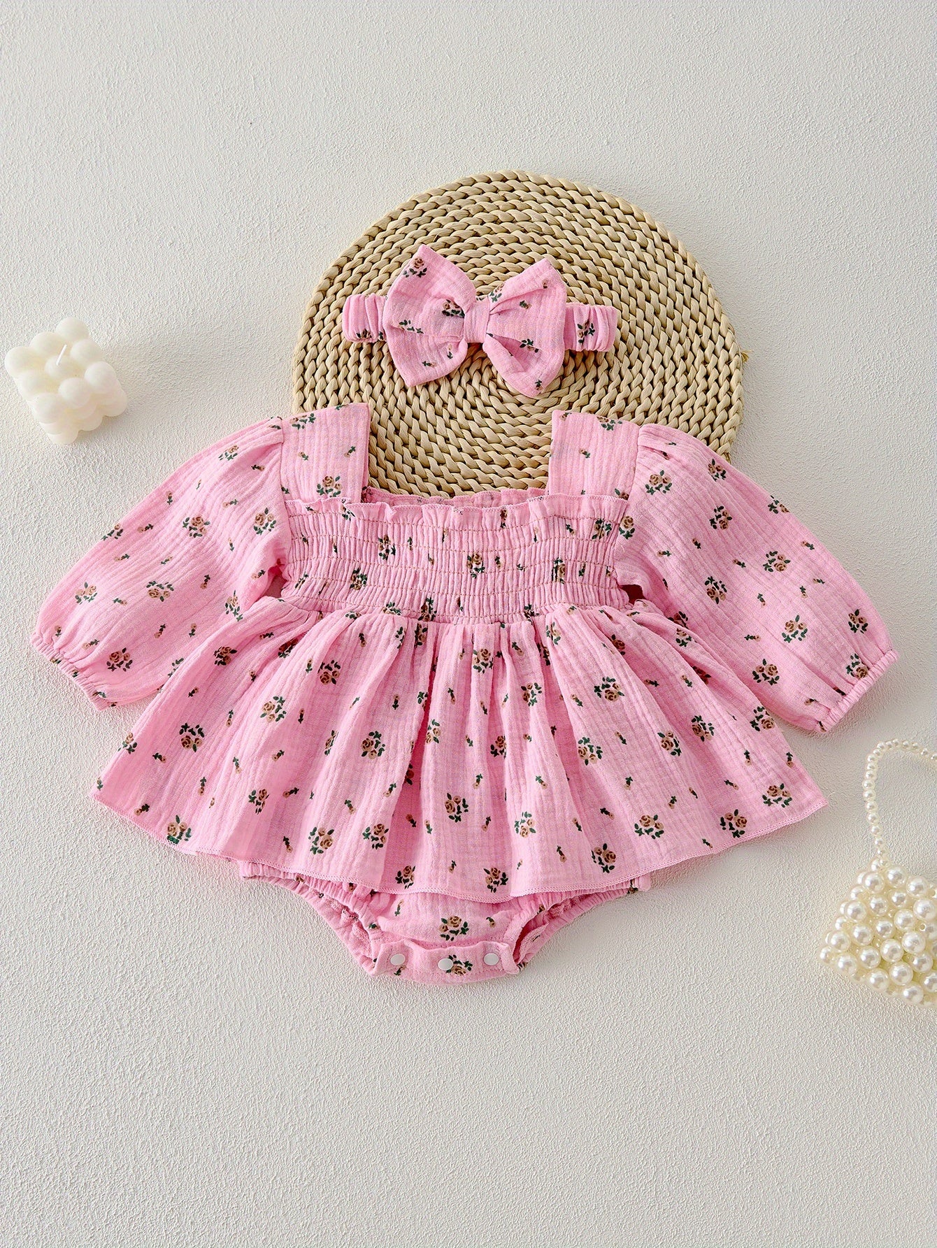 Baby Princess Dress with Small Floral Print And Climbing Suit