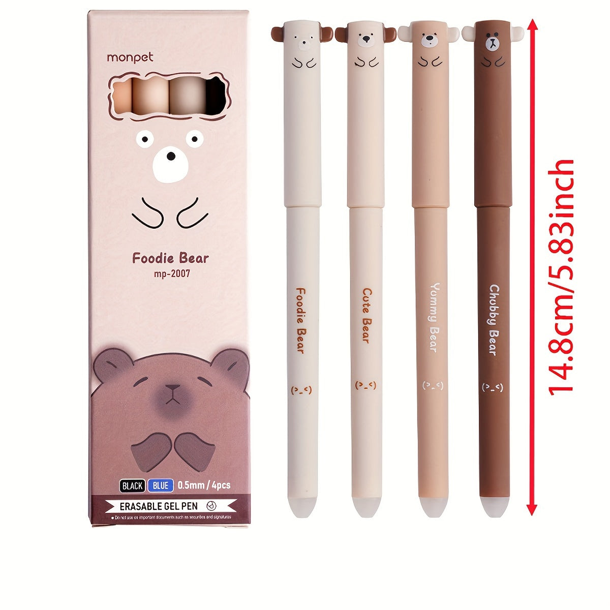Four Small Bear Erasable Pens, Coffee Bear Neutral Pen, Cartoon Heat Erasable Mocha High-Temperature Disappearing Pen