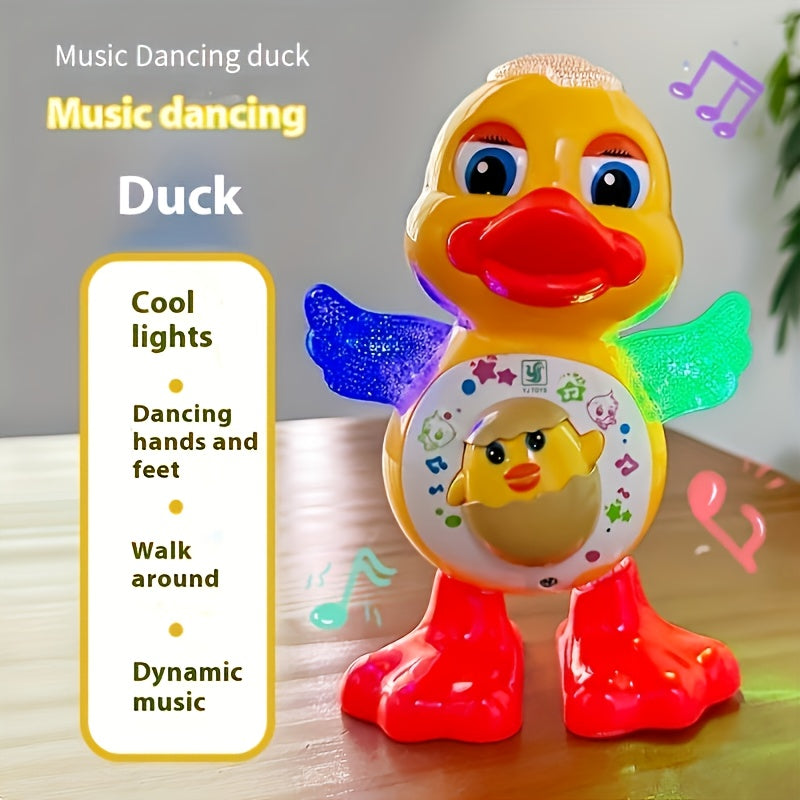 Interactive Dancing Duck Toy with Music, Dynamic Lights, And Eye-Blinking Effects, Educational Cartoon Animal Toy, Durable Plastic Construction, with Battery Not Included, for Toddlers 0-3 Years, Ideal for Halloween And Christmas Gifts