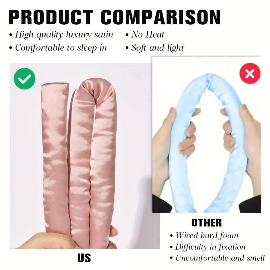 Ellitina 4pcs Spring-Summer Heatless Curling Set - No-Heat Overnight Waves & Satin Travel Kit | Sleep-Soft Adjustable Rod & Headbands (Leopard/Hearts) | DIY Vacation Curls Anywhere | Luxury Mother's Day gift