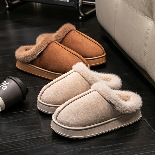 Cozy Plush-Lined Unisex Slippers with Thick Sole – Warm Indoor/Outdoor Winter Shoes, Soft Fabric Upper & EVA Sole, Brown &, Perfect for Couples or Home Use, Cute Slippers, Indoor Footwear, Plush Interior, Slipresistant Footwear