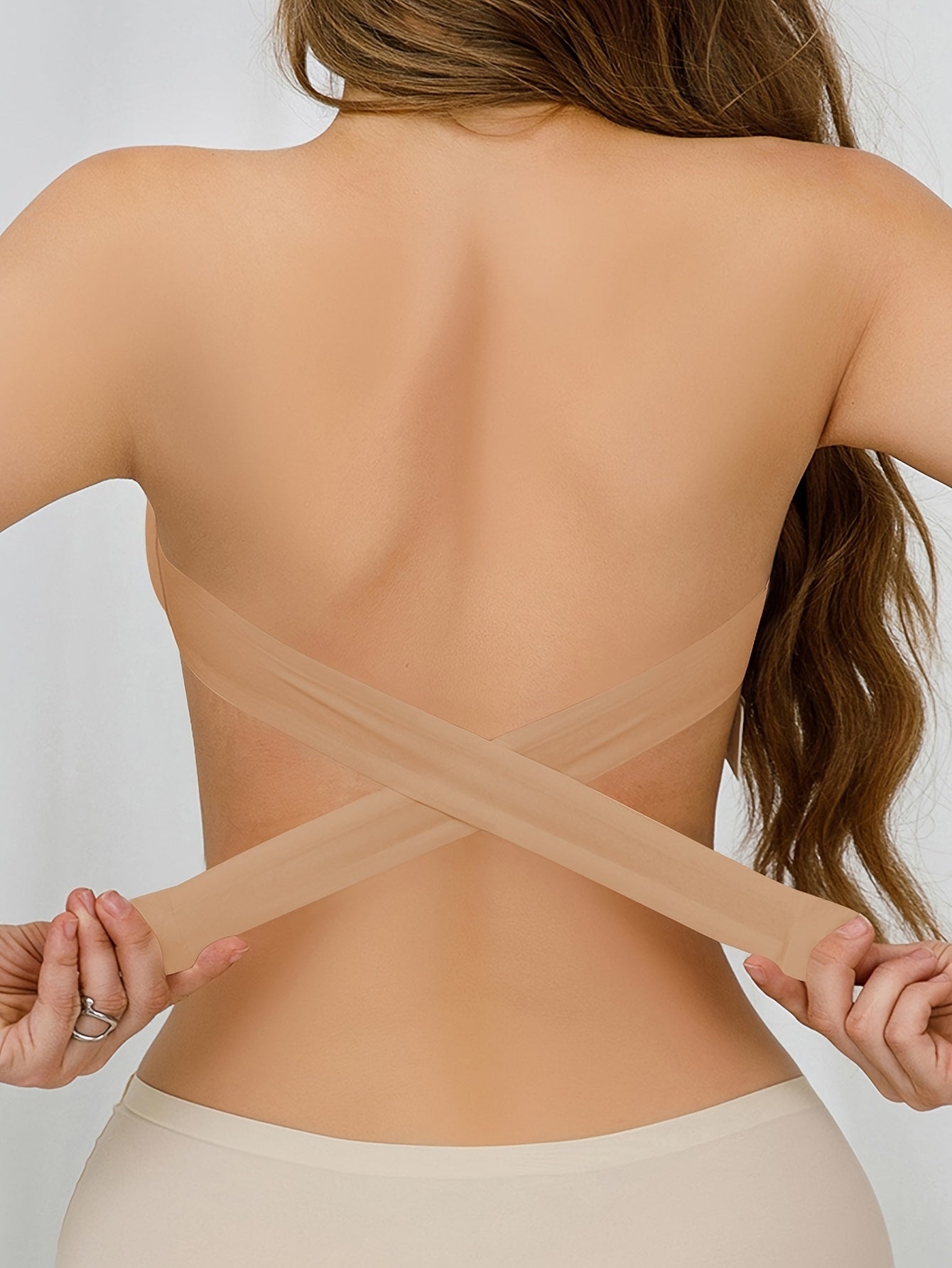 Wireless Bandeau Bralette with Side Closure, Sexy Strapless Nylon Knit Fabric - Removable Padding, Cross Strap Detail, Solid Color Stretch Bandeau for Adults - Nylon 75%, Elastane 25%