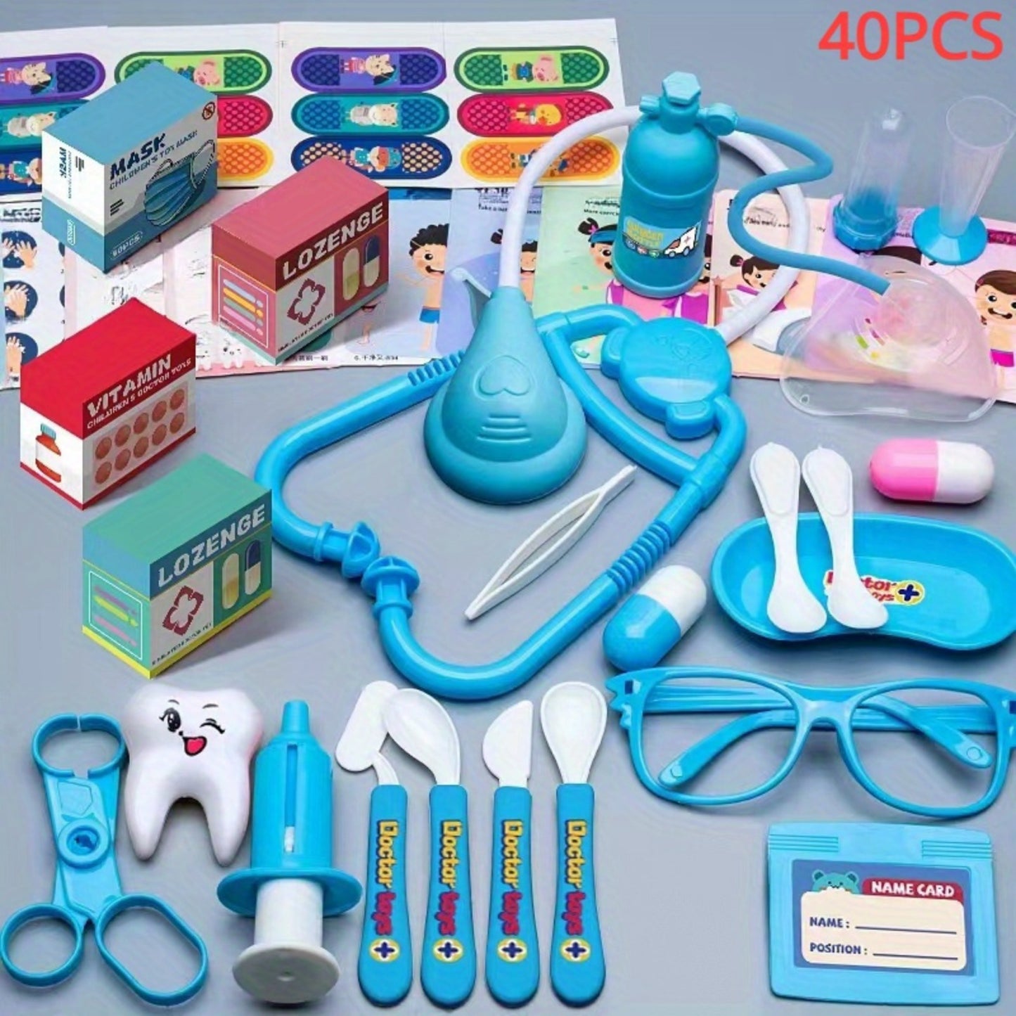 Doctor Playset Kids Doctor Toy Set Girl Pretend Nurse Stethoscope Injection Dental Playset Toy Dentist Pretend Play Toy, as Halloween, Christmas Gift, Birthday Gift, Holiday Gift (Some Accessories Color Random)
