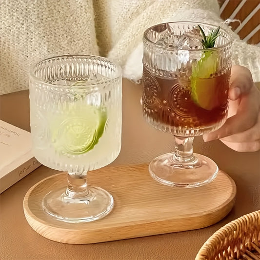 Set of 6/8pcs, Vintage 8 Oz Glasses, Floral Relief Wine Glasses, Transparent Glass Drinkware Set, Drinking Glasses, Bar Glassware for Iced Tea, Wine, Beer, Juice, Cocktail, Whisky