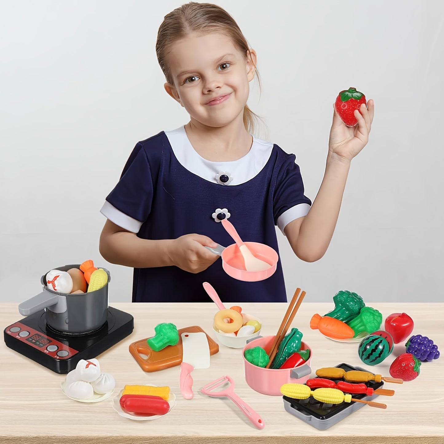 Play House Simulation Mini Kitchen Set, 61pcs/28pcs Youngsters's Simulation Mini Kitchenware Set Pressure Cooker Induction Cooker Cutting Fruit Kitchen Cooking Set Interactive Game Toy
