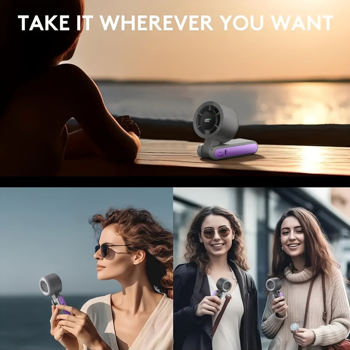 FJB 120W Portable Handheld Turbo Fan with Air Turbine Technology, 3-in-1 USB Rechargeable Lithium Battery, 12-Hour Working Time, Bright LED Display, Durable ABS Material, Ideal for Outdoor Activities, Travel, and Work, Personal Cooling Device | Versatile