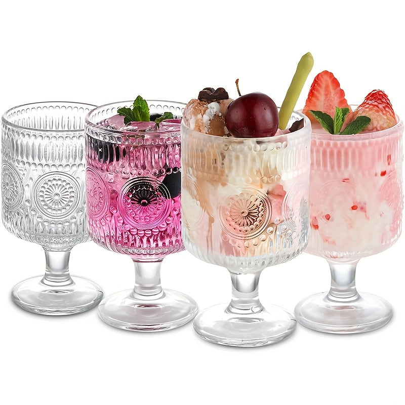 Set of 6/8pcs, Vintage 8 Oz Glasses, Floral Relief Wine Glasses, Transparent Glass Drinkware Set, Drinking Glasses, Bar Glassware for Iced Tea, Wine, Beer, Juice, Cocktail, Whisky