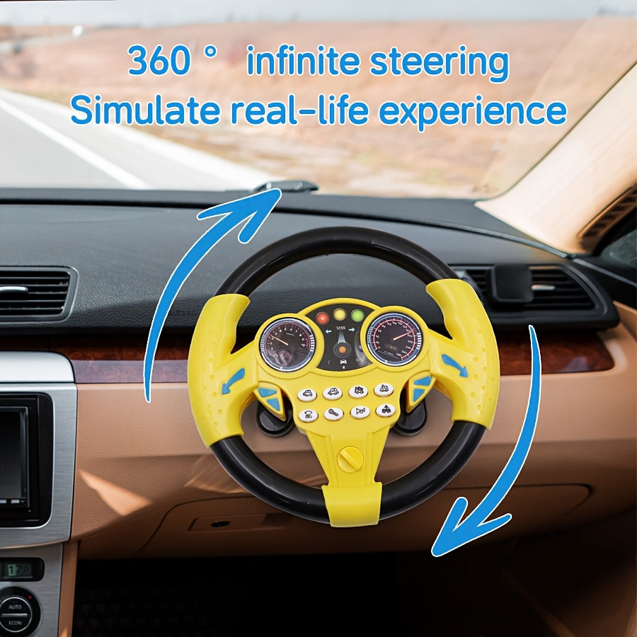 Kids Driving Simulator Steering Wheel Toy with Suction Cups, Interactive Car Wheel for Educational Play, Plastic Material, Multi-Functional with Sound Effects, Gift for Children - Pink & Yellow