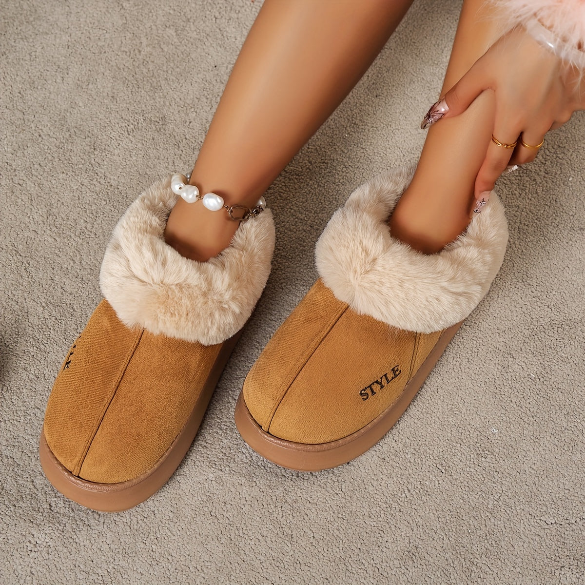Cozy Winter Plush Slipper Boots for Women - Soft, Warm, Non-Slip Sole with Thick Heel, Solid Color Indoor Comfort Shoes