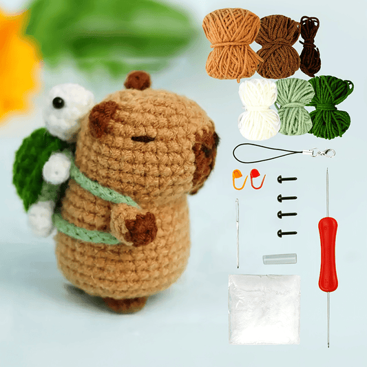 Capybara crochet Kit, Cute Animal Crochet Kit set, Christmas Gift, Crochet kit for Beginners, Crochet Kit for craft lovers, Crochet kit for Adults, DIY crochet Kit Capybara and tortoise, Hand knitted animal creation set (tool accessories with random color