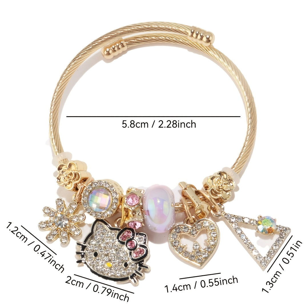 Sanrio for hello kitty Pendant Necklace, Cute Cartoon, Adjustable, Hollow, Zinc Alloy, Durable, with Shiny Beads, for Teenagers, Valentine'S Day