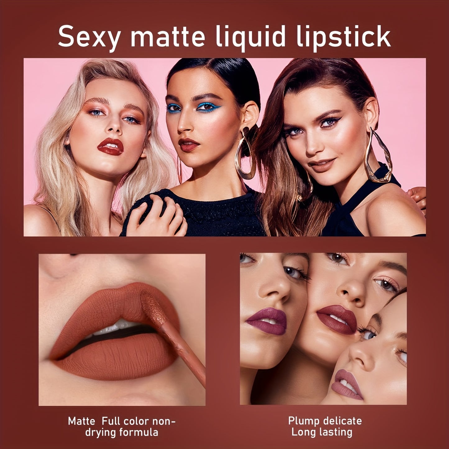 6 Pcs Matte Liquid Lipstick Makeup Set, Matte Liquid Long-Lasting Wear Non-Stick Cup Not Fade Waterproof Lip Gloss