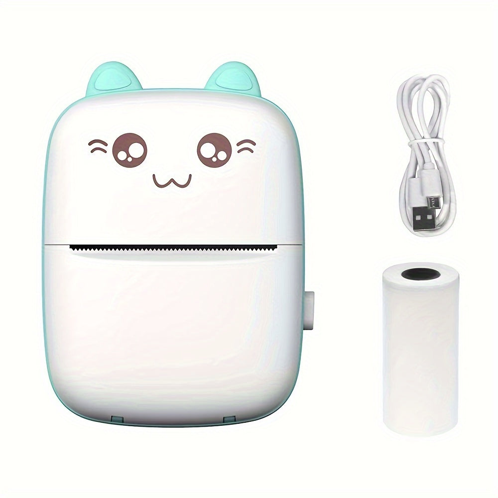 Compact Portable Wireless Mini Thermal Printer with Cute Cat Design, 200Dpi, USB Rechargeable, Photo & Label Printing, Includes USB Cable & Inkless Kit, Ideal for Travel & Home Use, Photo Printing | Wireless Connectivity | USB Rechargeable Printer