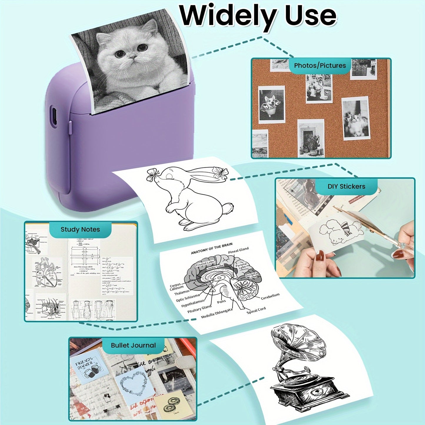 Portable Thermal Printer, Instant Print, Compatible with iOS/Android Devices, Wireless, Lithium Battery, USB Powered, for Photos, Labels, Notes & More