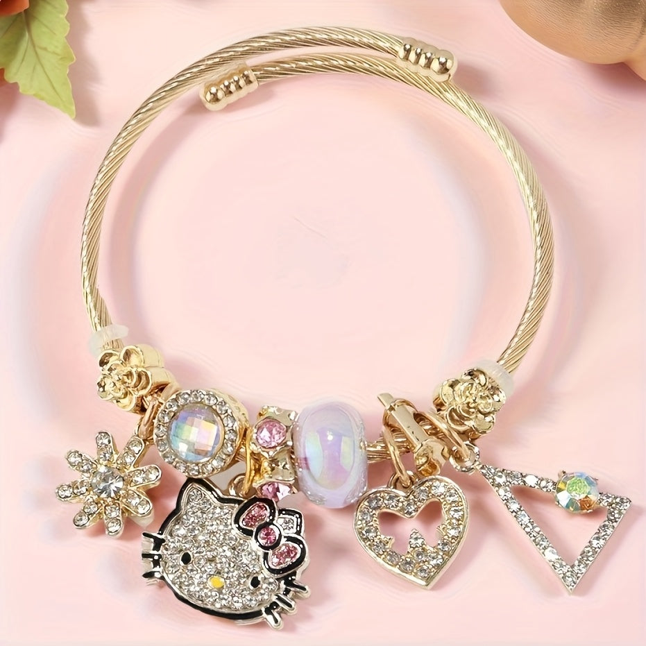 Sanrio for hello kitty Pendant Necklace, Cute Cartoon, Adjustable, Hollow, Zinc Alloy, Durable, with Shiny Beads, for Teenagers, Valentine'S Day