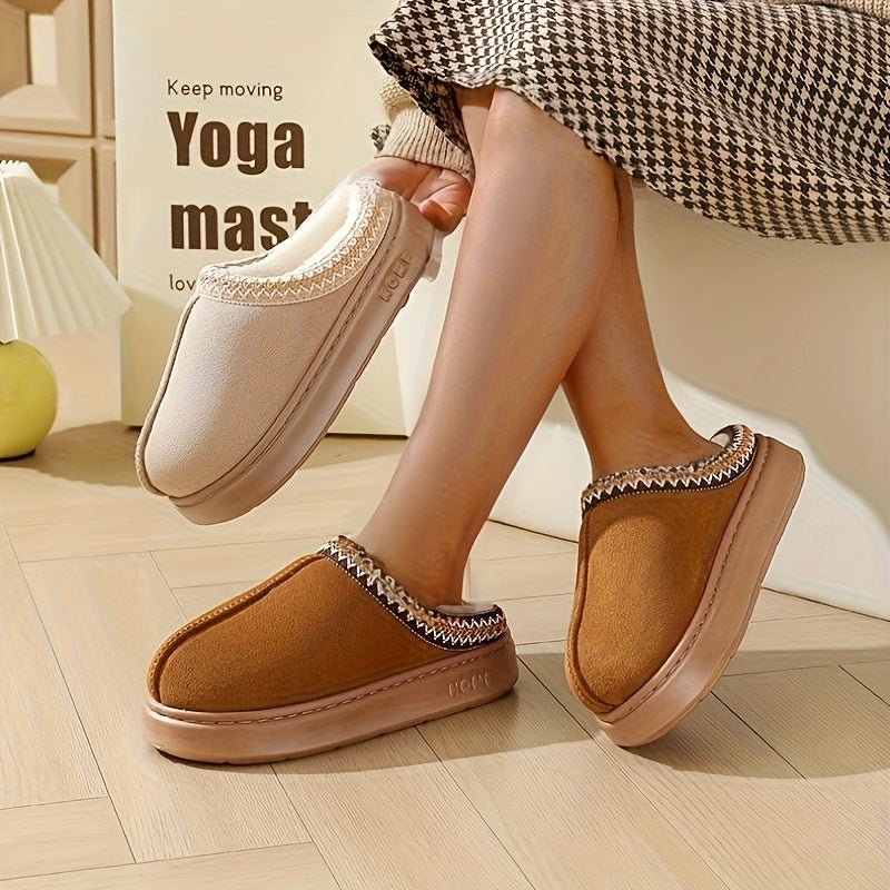 Cozy Plush Slip-On Slippers for Men and Women - Soft, Warm Fabric with Non-Slip TPR Sole, Elegant Style, Perfect for Indoor Use, Formal Shoes