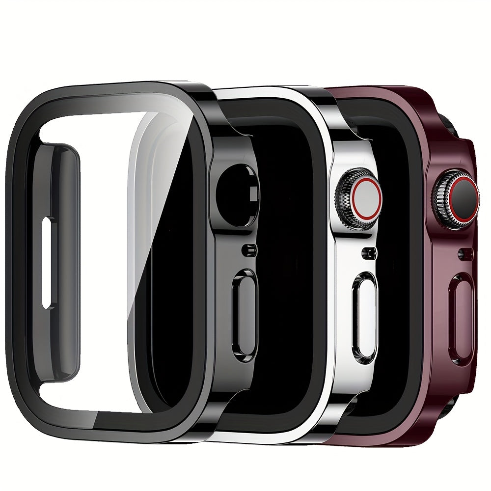 Set of 3, Full Coverage PC Protective Case for Apple Watch with Built-In Glass Screen Protector, Offering Comprehensive Protection, Lightweight And Scratch-Resistant, Suitable for 40MM, 41MM, 44MM, 45MM, And 49MM.
