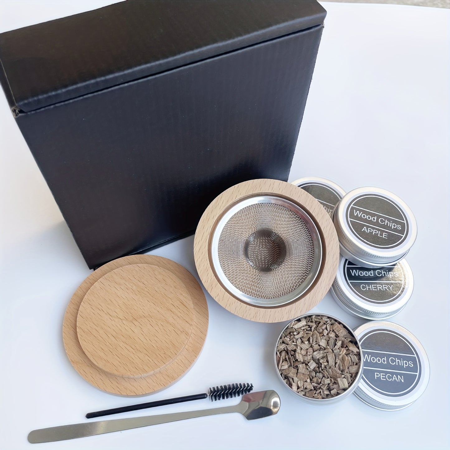 Creative Cocktail Smoky Wooden Lid Set - Zelkova Schneideriana Wooden Lid with Metal Ring, Perfect for Infusing Flavors into Beverages, Cocktail Lid | Aesthetic Cocktail Lid | Wooden Lid