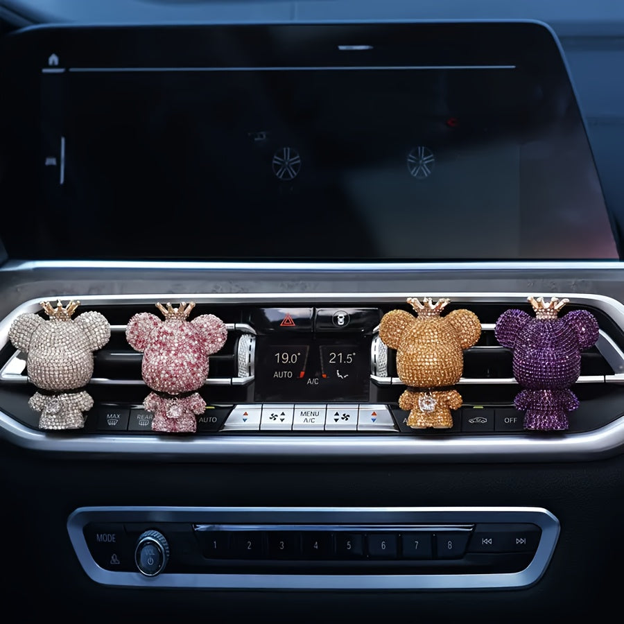 Glamorous Crowned Bear Car Air Freshener - Sparkling Charm for Your Vehicle's Interior