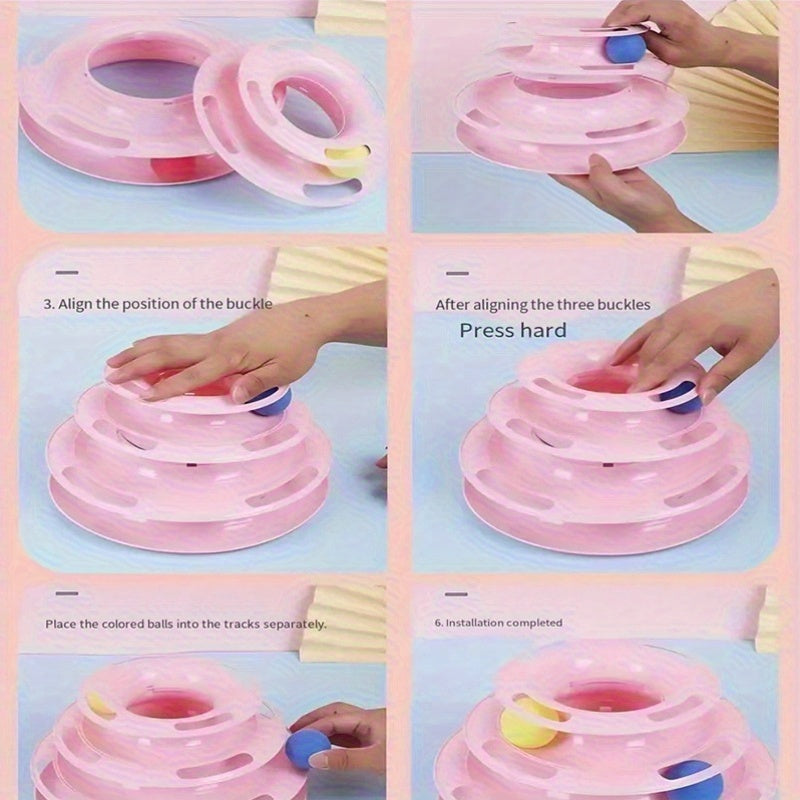 Interactive 3-Tier Rotating Cat Toy Ball - Durable Plastic, No Batteries Needed, Ideal for Large Breeds, Engaging Pet Play, Kitten Teasing Play Toy|Interactive Play|Durable Plastic Ball