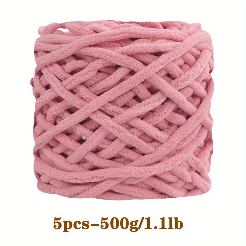 5pcs Ultra-Soft Chunky Chenille Yarn - Perfect for DIY Knitting & Crochet Projects, Scarves, Hats, Blankets | Available in Multiple Colors