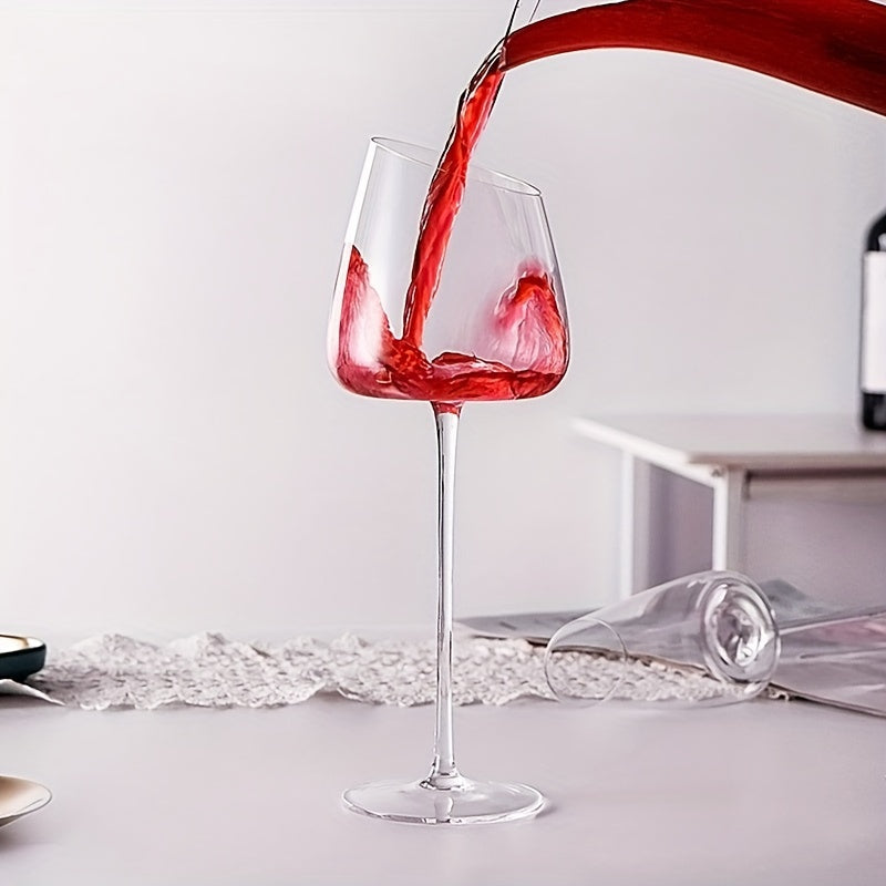 Internet celebrity ins flamingo red wine glass champagne glass oblique mouth household small fresh pink blue crystal glass Bordeaux high foot cup French oblique mouth light luxury style good-looking wine glass sweet wine glass gift box wedding birthday gi