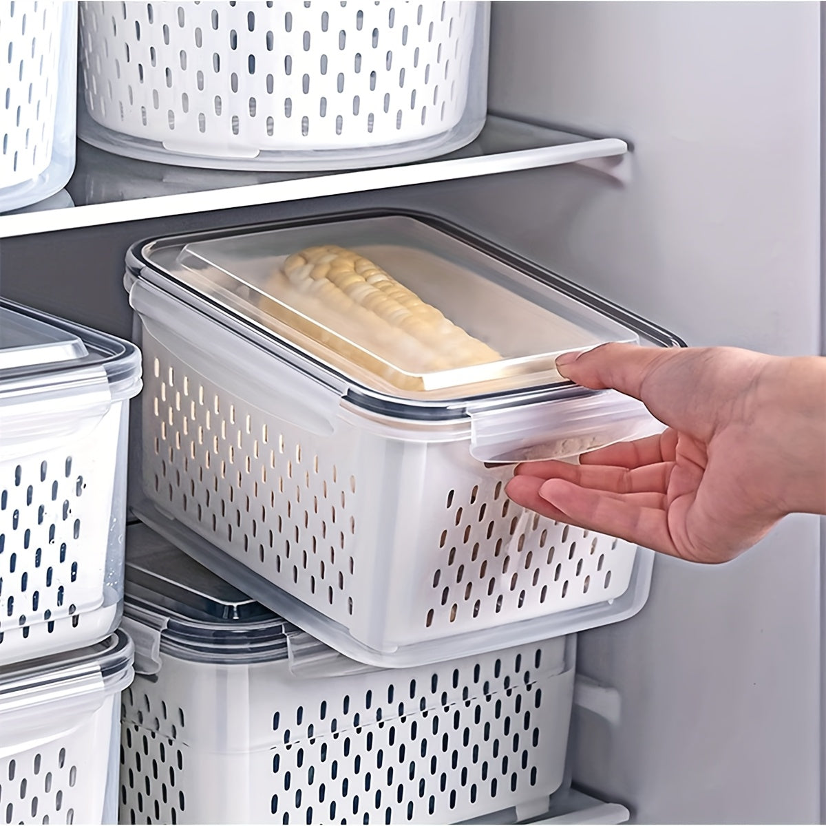9pcs BPA-Free Plastic Food Storage Container Set with Drain Basket and Lids - Leak-Proof, Refrigerator Safe, Reusable Multifunctional Kitchen Organizer for Fruits, Vegetables and Food