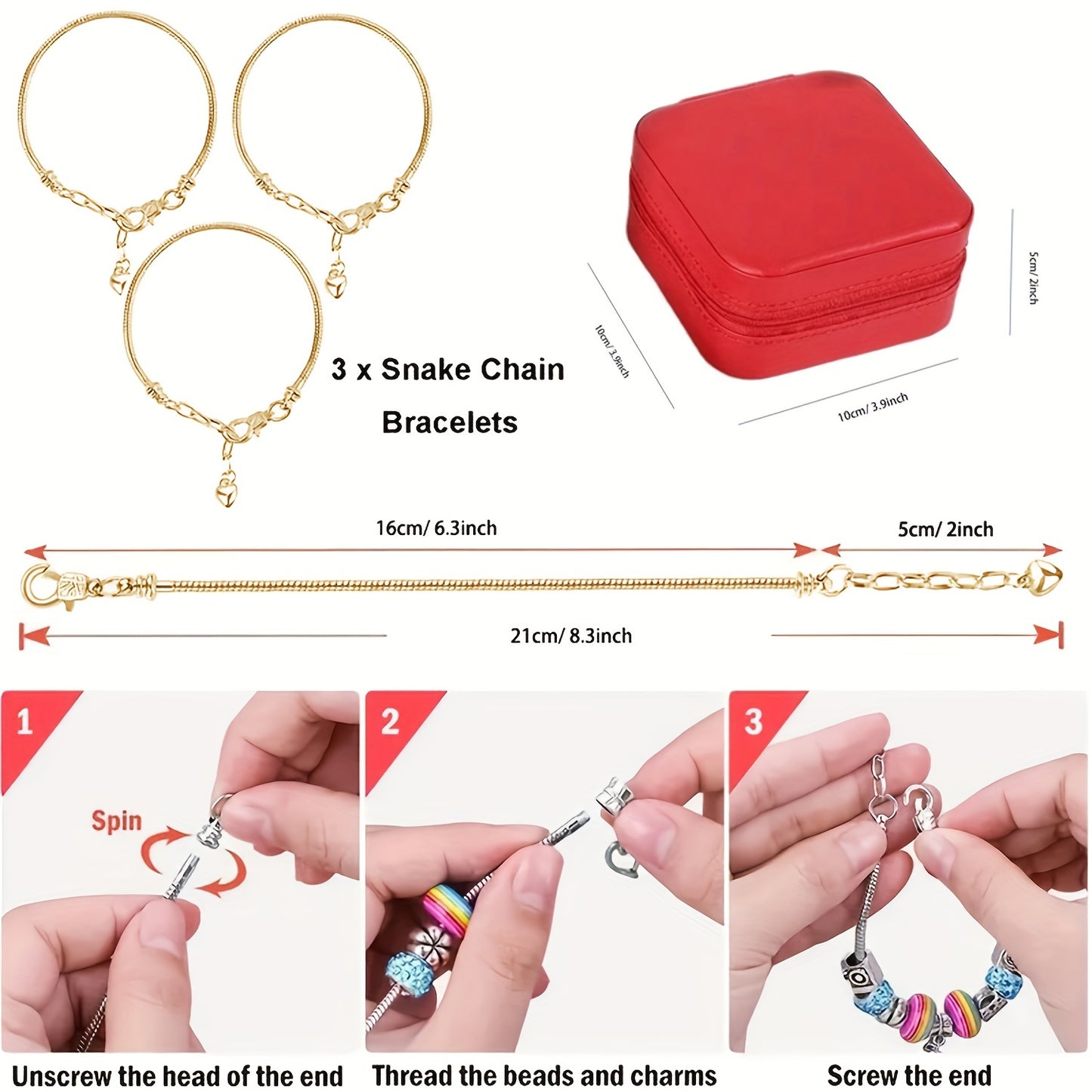 DIY Christmas Gift Set for Women: Elegant Red Green Series Christams Charm Bracelet Making Kit with Beads Jewelry