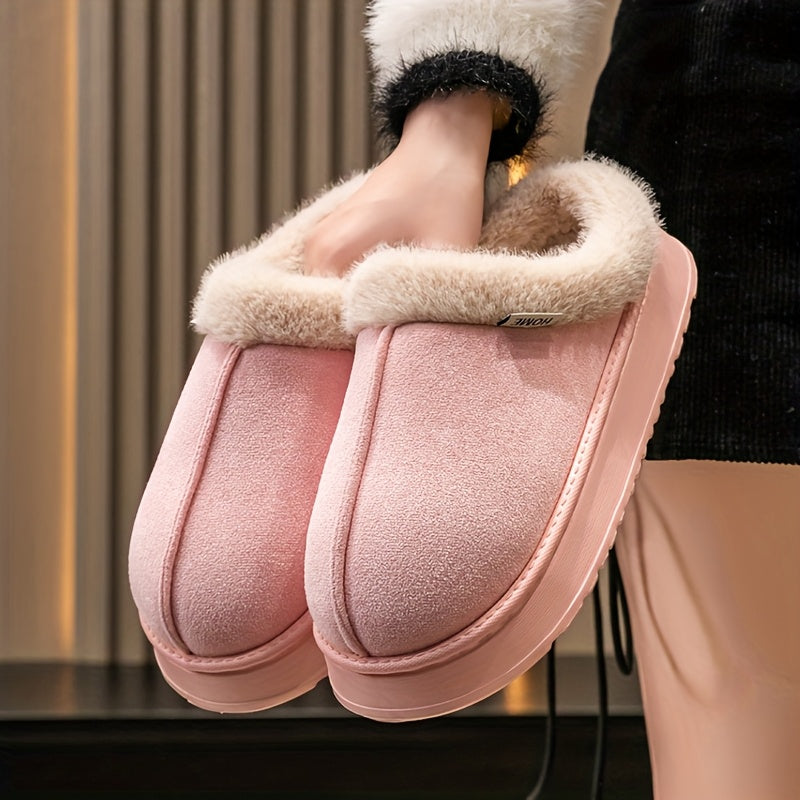 Cozy Plush-Lined Unisex Slippers with Thick Sole – Warm Indoor/Outdoor Winter Shoes, Soft Fabric Upper & EVA Sole, Brown &, Perfect for Couples or Home Use, Cute Slippers, Indoor Footwear, Plush Interior, Slipresistant Footwear