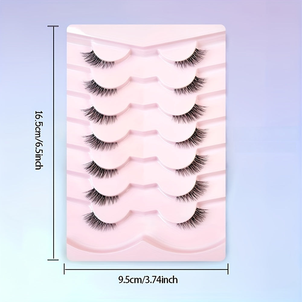 7 Pairs 10MM Short Soft Faux Mink Half Lashes with Clear Band, Natural Looking, Wispy Cat Eye, 3D Fluffy False Lashes Multipack