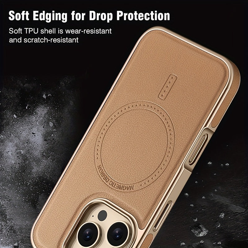 Premium Faux Leather Phone Case for Men & Women, Built-in Strong Magnetic Ring, Wear-resistant and Scratch-resistant, Light Luxury Appearance, Delicate Texture, Anti-drop Protective Cover, for iPhone 13/14/15/16 Pro & Max