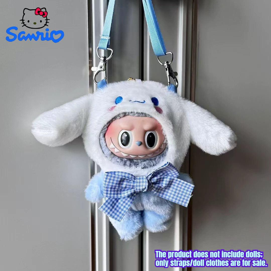 For Hello Kitty COS Rabbit Plush Backpack Accessory - Cute Blue & White Checkered Bow Design, Soft Polyester Fabric, Ideal for School & Birthday Gifts, School Backpack Accessory | Playful Accessory | Durable Zippers, Cute Backpacks