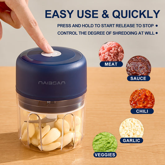 Naibsan Electric Food Shredder, Mini Meat Grinder, Garlic Puree Maker, USB Charging, 5000rpm, 251ml Capacity, Portable Kitchen Gadget for Minced Meat, Vegetable, Onion, Ginger, Chili, Rechargeable Lithium Battery