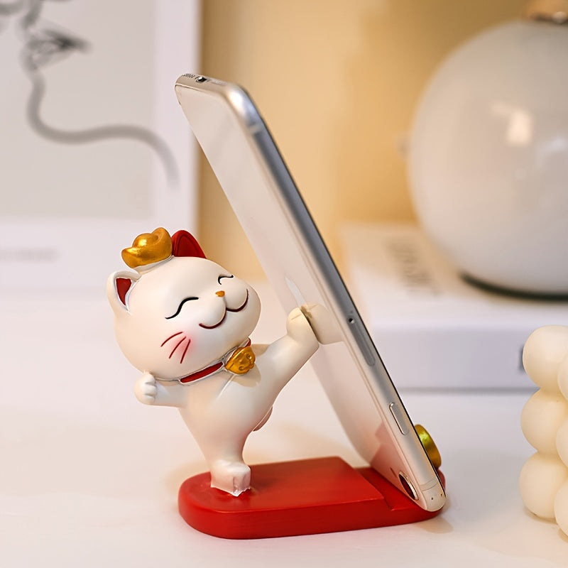 Cute Cartoon Cat Mobile Phone Tablet Holder - 1pc, Office Desk Ornament, Suitable for Mobile Phones and Tablets