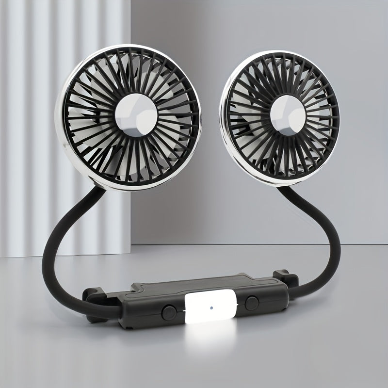 USB Car Back Seat Baby Fan, 2 Independent Heads, 360° Rotatable, 5V Quiet, Plastic, Exhaust, with Cord, for Sedan SUV RV Truck Van