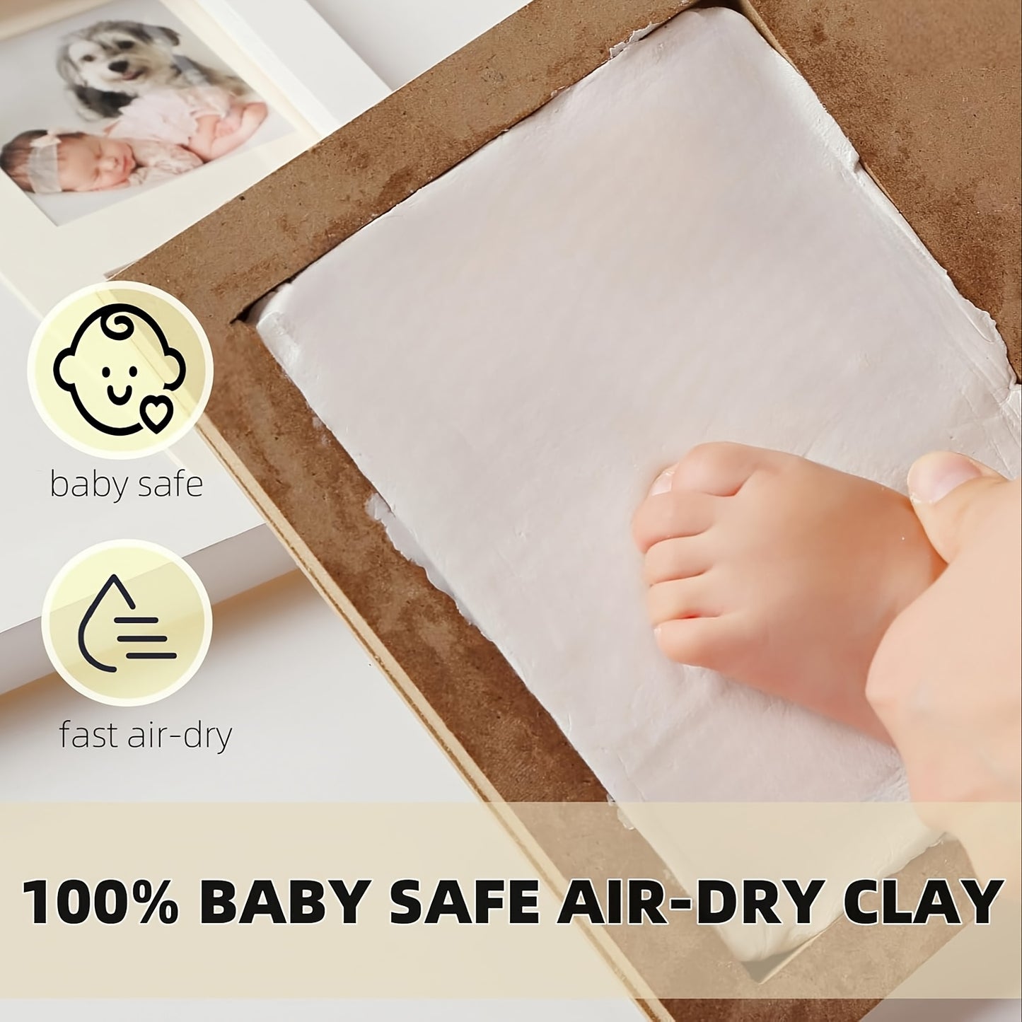 Footprint & Handprint Clay Kit, Photo Frame Kit for Girls and Boys, Shower Gifts, Registry, New Parents Gift, Perfect Memory and Nursery Room Decoration