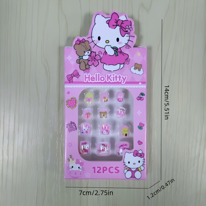 A Set of 6 Boxes Containing for hello kitty, Kurumi, Melody, for Cinnamoroll, for Pompompurin, And Pudding Dog Press-On Nail Kits, Featuring Full Coverage Short Square And Oval Fake Nail Tips, Totaling 72pcs (12pcs Per Box). Designed for Girls, with Vibra